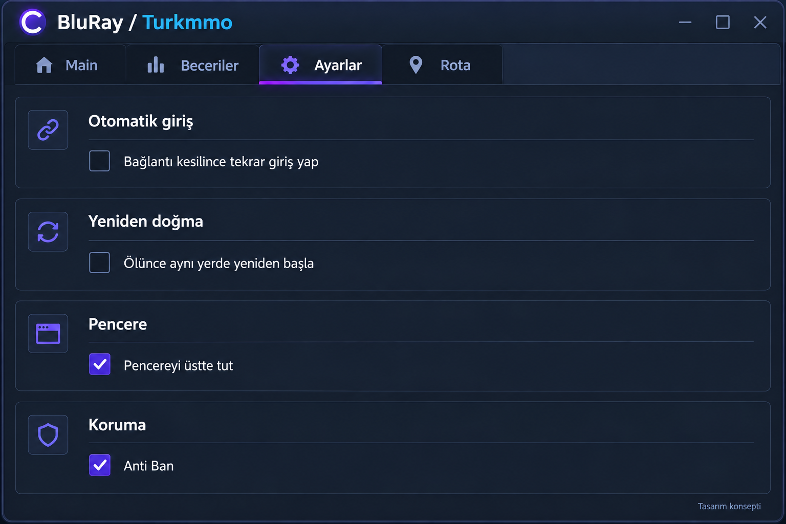 Ayarlar • Program Tercihleri arayüz tasarımı